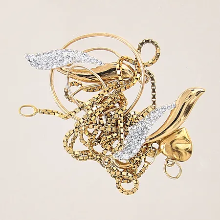 Diverse guldsmycken, defekt, bucklor, stenar, 18K  Vikt: 5,9 g