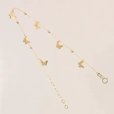 Armband med integrerade kulor samt berlocker, längd 16-18,5cm, bredd 0,5-6mm, 14K Vikt: 1,2 g