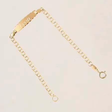 Armband Bismarck med platta, längd 13,5cm, bredd 2,5-4,5mm, gravyr, GHA, 18K Vikt: 1,4 g