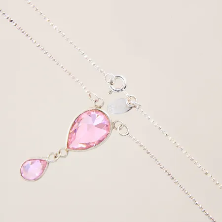 Collier, Kullänk, integrerat hänge med rosa stenar, längd 41,5cm, bredd 1,2-32mm, GHA, silver 925/1000 Vikt: 4,9 g