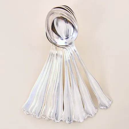 Bordsskedar 12st, längd 17,6cm, modell Hallbergs Kungsholmen, silver 830/1000 Vikt: 570,2 g