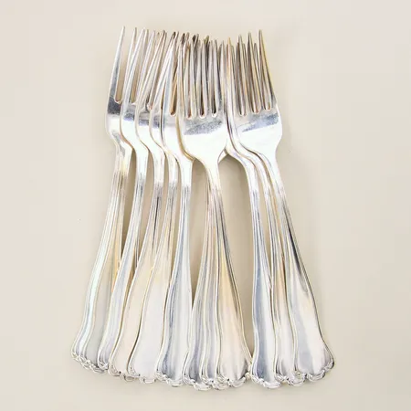 Bordsgafflar 12st, längd 17,5cm,  modell Hallbergs Kungsholmen, silver 830/1000 Vikt: 483,4 g