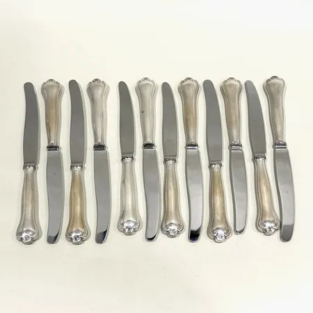 Bordsknivar 12st, längd 20cm,  modell Hallbergs Kungsholmen, silver 830/1000 Vikt: 737,8 g