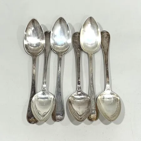 Bordsskedar 6st, längd 19cm, modell Svensk, repiga, silver 830/1000 Vikt: 235,1 g
