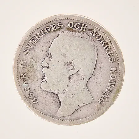 Mynt, 1 krona, Oscar II Sveriges och Norges konung, Ø25mm, Brödrafolkens väl, år 1898, silver 800/1000 Vikt: 7,2 g