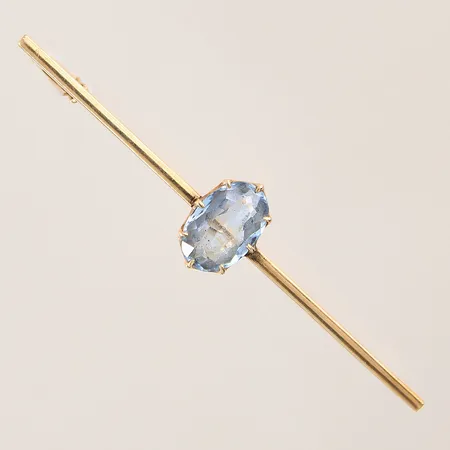 Brosch med blå sten, 55x11mm, 14K Vikt: 3,7 g