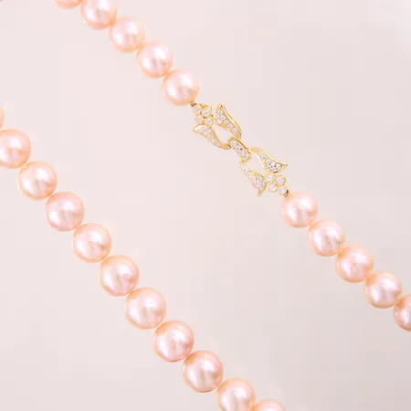 Pärlcollier med vita stenar samt odlade pärlor, färgade, längd 45,5cm, bredd 13mm, pärlor med slitage, lås i förgyllt silver 925/1000, bruttovikt: 88,9g Vikt: 0 g