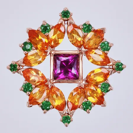 Hänge Ø 20mm, med olikfärgade granater enligt bifogat certifikat GRC Thailand, 0,65ct samt 2,37ct, 18K Vikt: 3,7 g