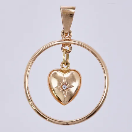 Hänge hjärta med vit sten, graverad, Ø 22mm, längd: ca 3cm, 18K  Vikt: 5 g