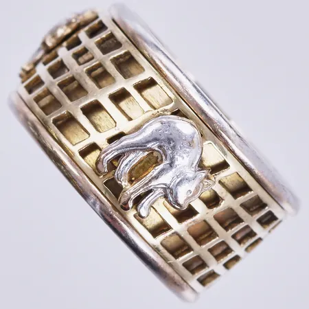 Ring med rörlig mittdel, stl: 19, bredd: 11mm, tvåfärgad, 14K Vikt: 8,6 g