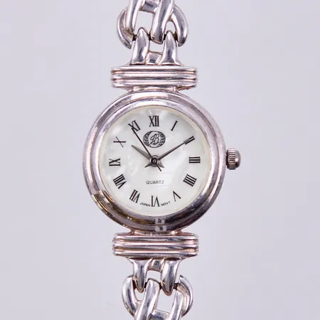 Damur JNB quartz, längd: 18cm, bredd: ca 10mm, med länk, går ej, silver 925/1000 bruttovikt 39,6g Vikt: 39,6 g