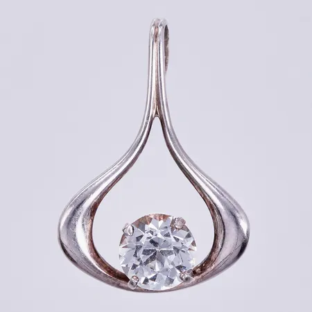 Hänge med vit sten, längd: ca 2,9cm, bredd: ca 16mm, 830/1000 silver Vikt: 1,3 g