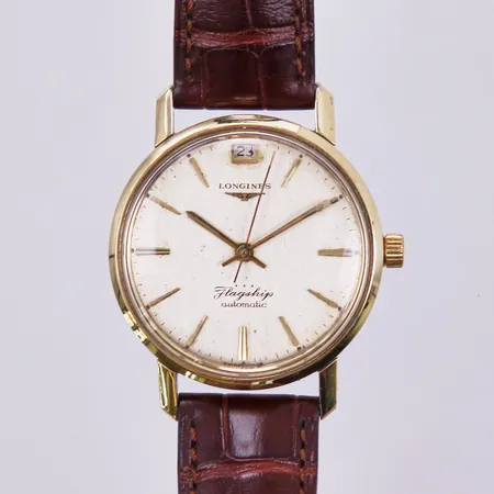 Herrur Longines Flagship, automatisk, datum, doublé, Ø 35mm, läderband