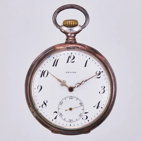 Fickur, Zenith, manuell, liten sundvisare,  Ø 52mm, innerboett i metall, # 3040772, 8858, silver, bruttovikt: 97,9gram Vikt: 97,9 g