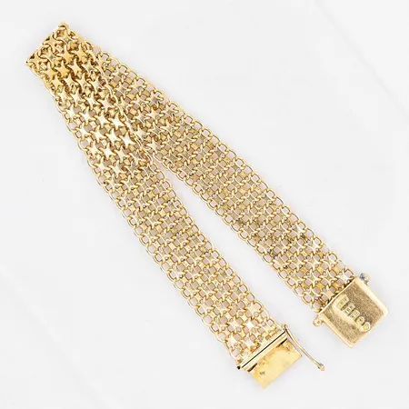 Armband X-länk, längd 20,5cm, bredd 14mm, en låsåtta saknas, 18K  Vikt: 28 g