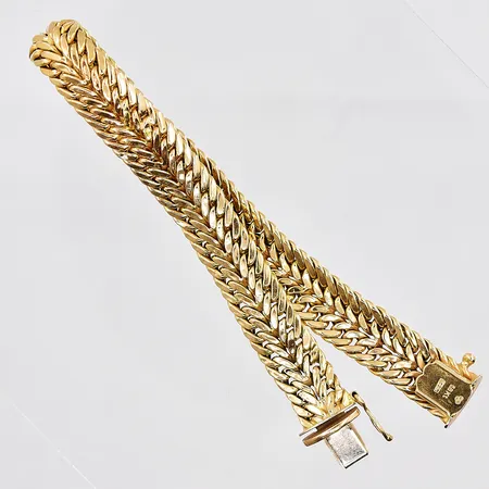 Armband Fiskben, 19cm, bredd ca 10mm, bucklig länk, 18K Vikt: 15,8 g