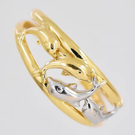 Ring delfiner, stl 18, gulguld/vitguld, GHA, 18K Vikt: 1 g
