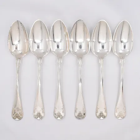 6 Matskedar, modell Gammal Fransk, längd 21,5cm, graverade, silver 830/1000 Vikt: 439,4 g