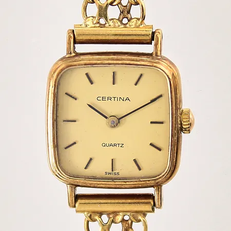 Damur Certina, 14K, quartz, X-länk i 18K, längd inklusive ur 17,5cm, numrerad: 133 9005 66, Ø17mm, repig, missfärgad urtavla, fungerar ej, batteribyte krävs, inga tillbehör, bruttovikt: 17,5g