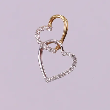 Hänge dubbelhjärta med 8/8-slipade diamanter ca 22x0,005ct, 18,5x10,5mm, tvåfärgad, dold ögla, GHA. 18K  Vikt: 1,1 g