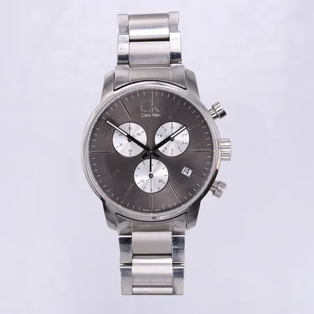 Herrur Calvin Klein, stål, quartz, Ø43mm, datum, kronograf, ref-nr: K2G 271, stållänk, viklås, repigt glas, inga tillbehör. 