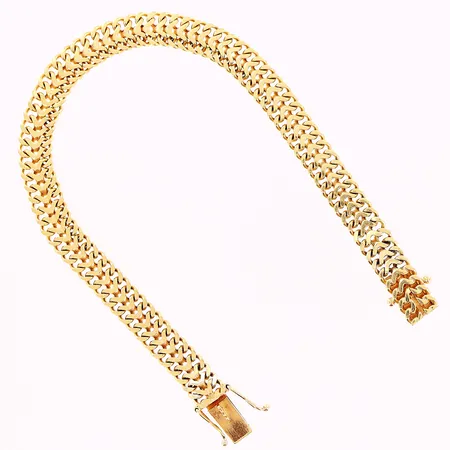 Armband Fiskben, 19cm, bredd 7mm, en länkbit defekt, 18K Vikt: 15,1 g