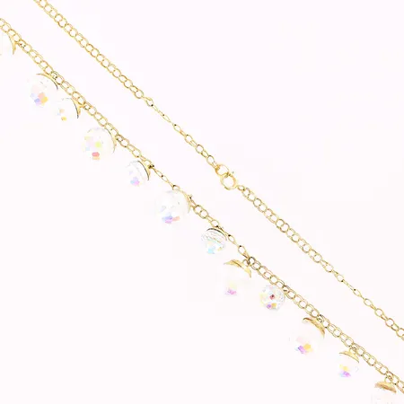 Collier Bismarck, fasetterade multifärgade stenar, 44cm, bredd 2-10mm, skeva länkbitar, 18K, bruttovikt 9,2gram Vikt: 9,2 g