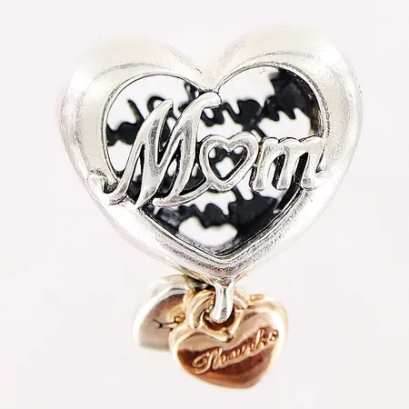 Berlock Pandora, 16x13mm, hjärta med text: Mom thank you for being there, ALE, silver 925/1000 Vikt: 3,7 g