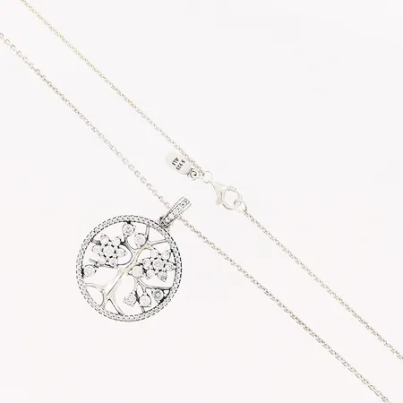 Halsband Pandora, familjeträd, kedjan reglerbar 60cm, 70cm, 80cm, hänge 33x24mm vita stenar, ALE, silver 925/1000 Vikt: 9,2 g