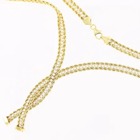 Collier, vita stenar, 45cm, bredd 6-13mm, 14K Vikt: 16,1 g