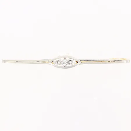 Brosch, diamant 1 x ca 0,05ct, samt 2 rosenstenar, vit/gulguld, 59mm, bredd 2-6mm, mindre skevheter, 18K Vikt: 3 g