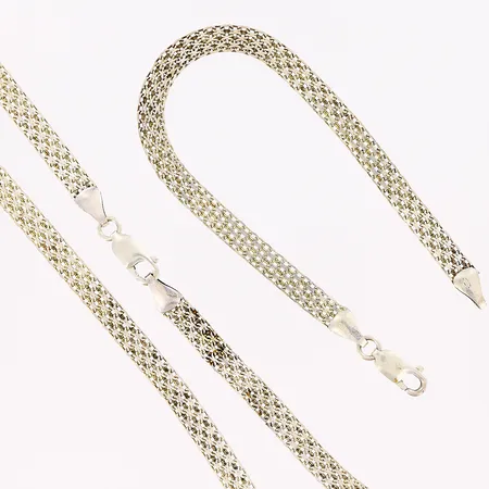 Collier 45cm, armband 19,5cm, båda med bryt/vikskador, silver 925/1000. Vikt: 16,1 g