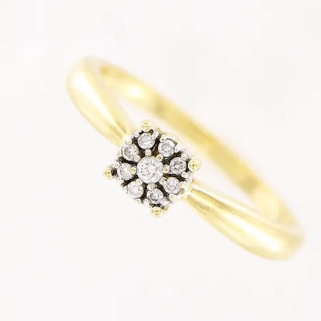 Ring, diamanter 1 x ca 0,02ct, 7 x ca 0,005ct, stl 16¼, GHA, 18K Vikt: 2,4 g