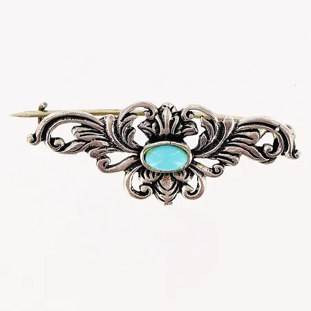 Brosch 40x16mm, turkos sten (limrester), silver 925/1000, Vikt: 3,1 g