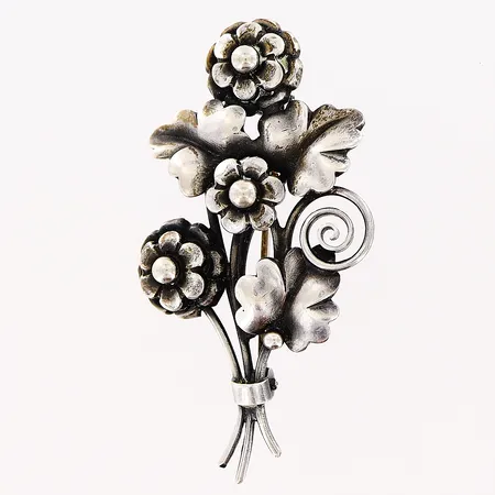 Brosch 52x28mm, blombukett, G.Dahlgren & Co, Malmö, silver 830/1000 Vikt: 6,9 g