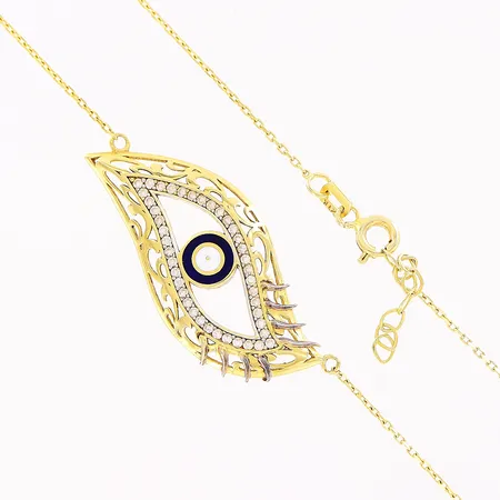 Collier, 44-46,5cm, vita stenar, emalj, 21K Vikt: 5,1 g