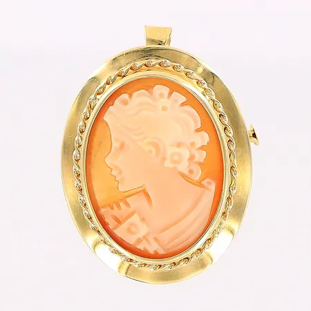 Hänge/brosch, camé, 21x33mm, 18K Vikt: 3,5 g