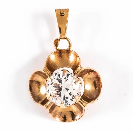 Hänge i 18K guld: Blomma med vit sten Ø 7 mm. Det är mm brett, mm långt och väger 1,1g inklusive sten. 