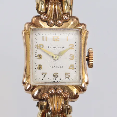Damur Drott 16x23mm, boett nr 16940 manuell uppdragning, incabloc, guld på stål, med repor, ca 1950/60-tal