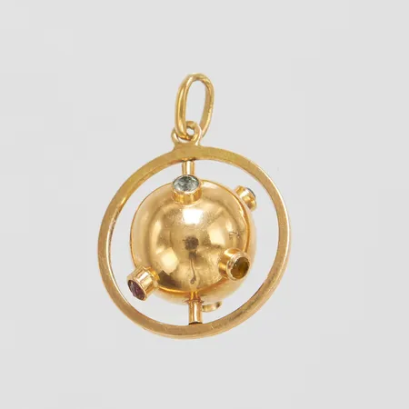 Hänge, Sputnik, färgstenar, 31,5x22mm, 18K. Vikt: 5,2 g