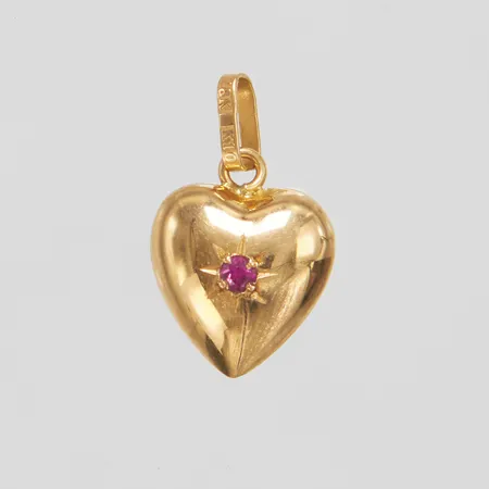 Hänge, hjärta med rosa sten, 18x10,8mm, svenska stämplar, ihåligt, 18K Vikt: 0,9 g