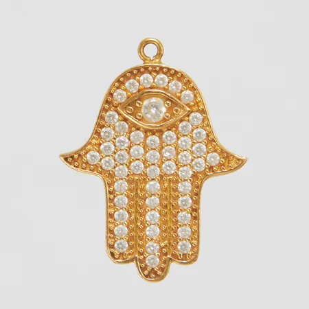 Hänge, Khamsa/Fatimas hand, 26,8x20,7mm, vita stenar, saknar ögla, ostämplad, 18K Vikt: 4,2 g