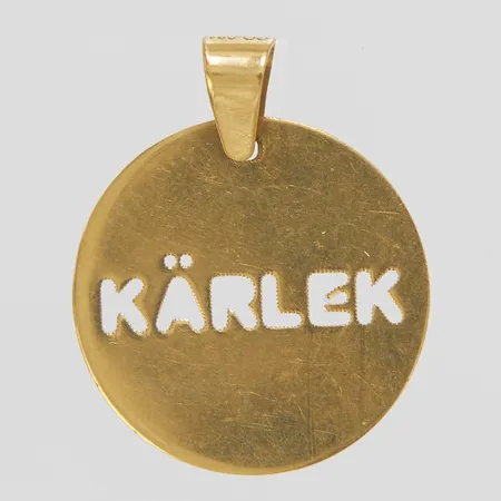 Hänge, rondell med utstansad text: Kärlek, Ø16,2mm, 18K Vikt: 0,8 g