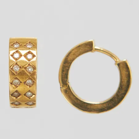Örhängen, creoler, Ø13,3mm, bredd: 4,9mm, diamanter 28 x ca.0,01ct, 18K Vikt: 5 g