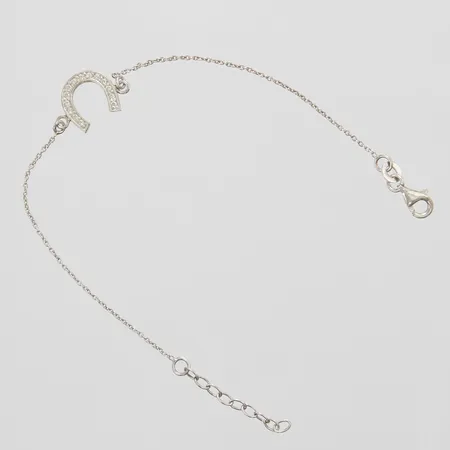 Silverarmband, Ankar, längd: 16,7-19,5cm, bredd: 1-11mm, hästsko med vita stenar, 925/1000 Vikt: 1,9 g