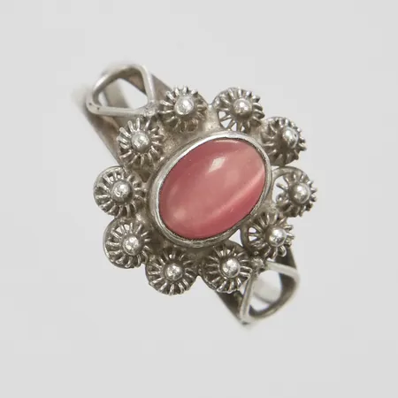 Silverring med glassten, Ø19+, bredd: 3-15,5mm, 925/1000 Vikt: 2,9 g