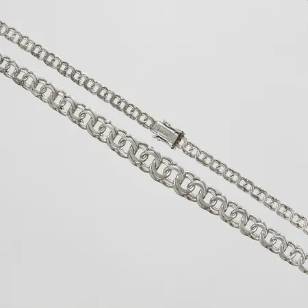 Silvercollier, Bismarck, doserat, längd: 43,2cm, bredd: 5-10mm, skev säkerhetsåtta, 925/1000 Vikt: 20,2 g