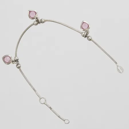 Silverarmband med rosa stenar, defekt, saknar lås, 925/1000 Vikt: 3,1 g