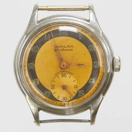 Herrur Svalan Sportsman, stål, manuell, 35,5mm, Cal. AS 1130, skadad urtavla, inga tillbehör.