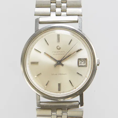 Herrur Certina Blue Ribbon, stål, automatisk, 34,5mm, boettnr: 5801 107 5170459, personlig gravyr, datum, stållänk ej original, inga tillbehör.